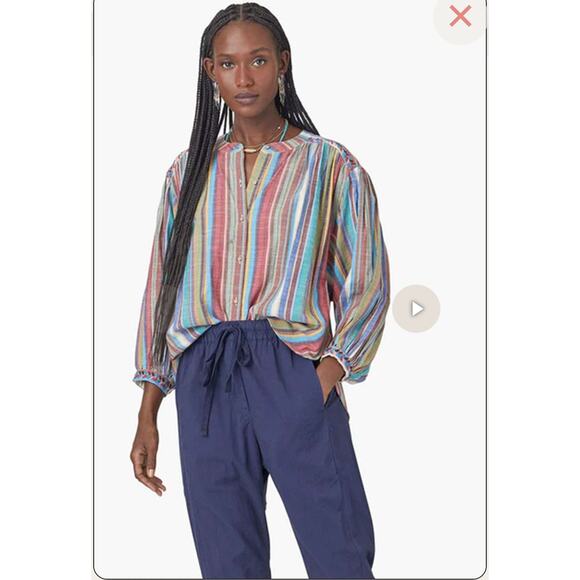 Xirena Tops - Xirena Charlie Shirt size small striped embroidered in painted sunset boho